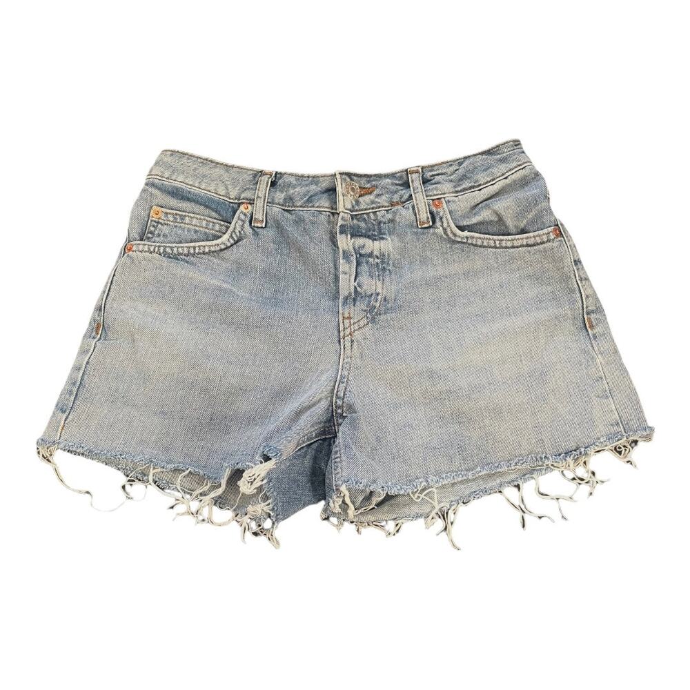 Topshop Womens Jean Shorts Size 4 Moto Ashley Button Fly Cut Off Denim Shorts